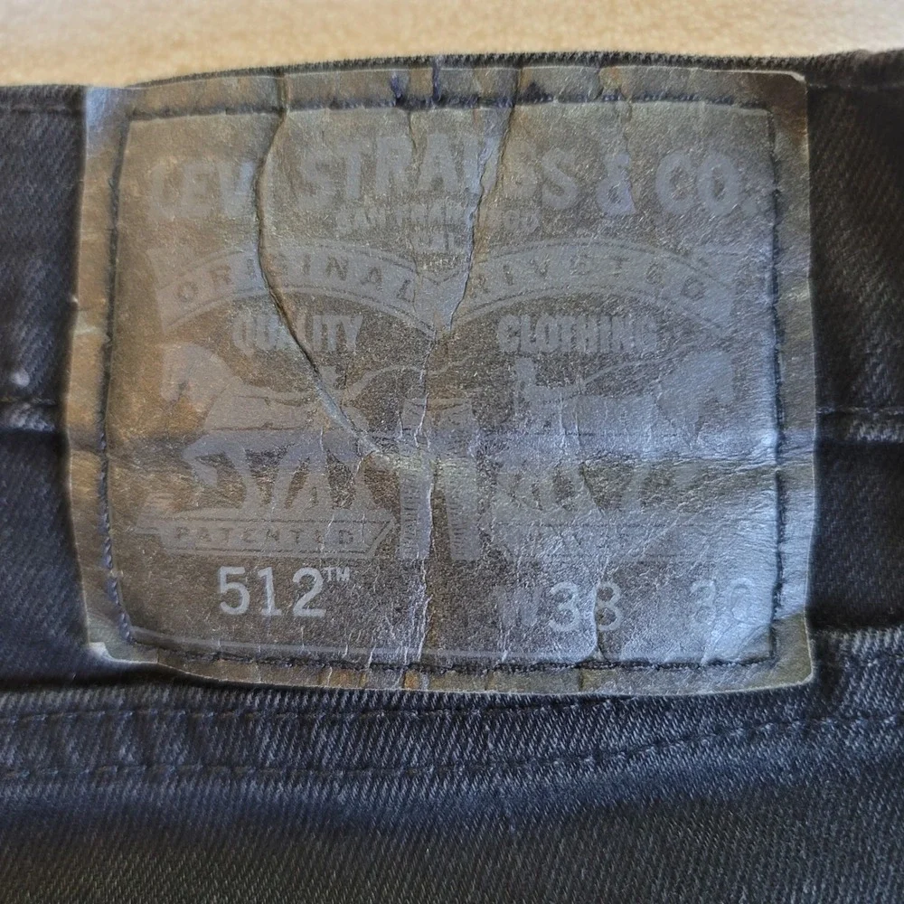 Levi's 512 Slim Taper Jeans Mens 38x30 Black Denim Waterless Tapered Leg Casual
